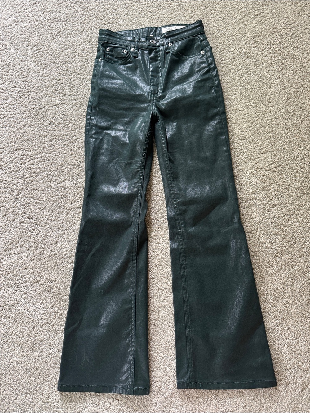RAG AND BONE Green Matte High Rise Wide Leg Pant 23